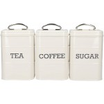 Living Nostalgia Tea/Coffee/Sugar Canisters in Gift Box, Steel, Antique Cream