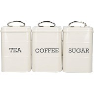 Living Nostalgia Tea/Coffee/Sugar Canisters in Gift Box, Steel, Antique Cream