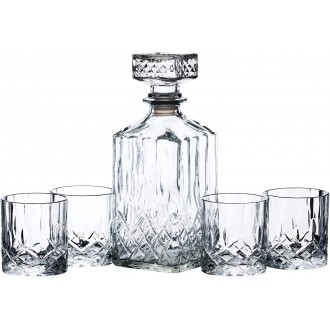 BarCraft Cut-Glass Whisky Decanter and Tumbler Gift Set  (5 Pieces)