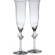 Stolzle L'Amour Sparkling Crystal Wine Flutes with Satin hearts, 175ml SET of 2 Gift Boxed Glasses (Made in Germany)