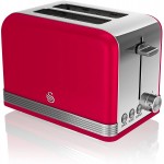 Swan 2-Slice Retro Toaster, Cancel/Defrost + Reheat Function + SLide Out Crumb Tray, Red