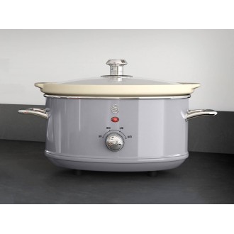 Swan 3.5 Litre Retro Slow Cooker with Removable Ceramic Pot, 3 Heat Settings, 200w, Grey