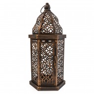 Candlelight Large Rustic Cut Out Metal Lantern, Brown - 44.5cm Height