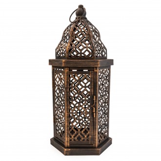 Candlelight Large Rustic Cut Out Metal Lantern, Brown - 44.5cm Height