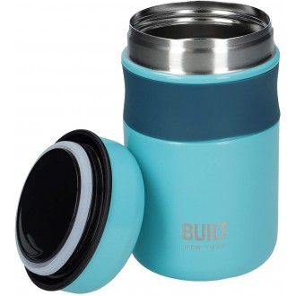 BUILT Double Wall Vacuum Insulated Food Flask for Hot and Cold Foods, Stainless Steel, Teal, 490 ml