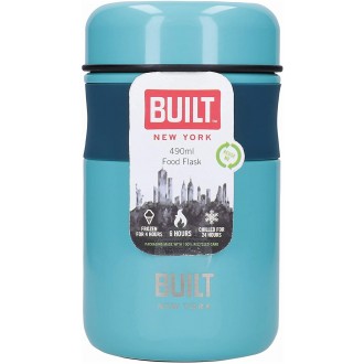 BUILT Double Wall Vacuum Insulated Food Flask for Hot and Cold Foods, Stainless Steel, Teal, 490 ml