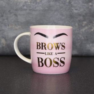 Candlelight Ceramic Mug Brows Like a Boss Pink/Gold 8.6cm