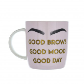 Candlelight Ceramic Mug Good Brows Pink/Gold 8.6cm