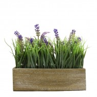 Candlelight Faux Lavender and Onion Grass in Rustic Wooden Box