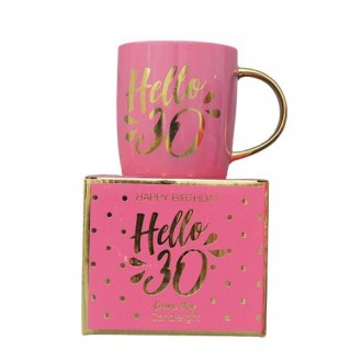 Candlelight Hello 30 Milestone Mug in Gift Box Pink 9.2cm