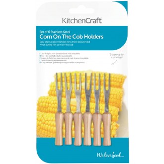 Kitchen Craft Set of 6 Corn on the Cob Skewers with Wooden Handles, Stainless Steel, 9.5 cm