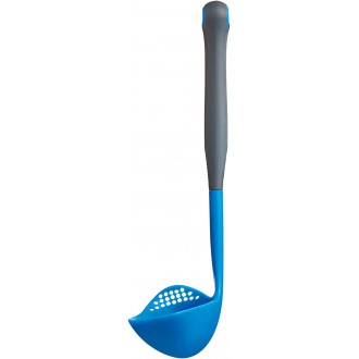 Colourworks Multi Soup Ladle / Strainer Spoon, Silicone, Blueberry, 27 cm