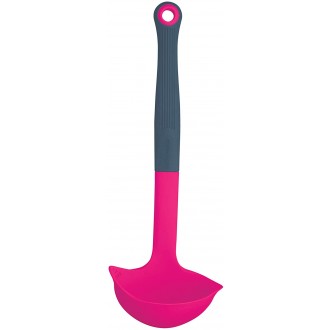 Colourworks Multi Soup Ladle / Strainer Spoon, Silicone, Raspberry, 27 cm