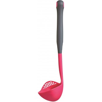 Colourworks Multi Soup Ladle / Strainer Spoon, Silicone, Raspberry, 27 cm