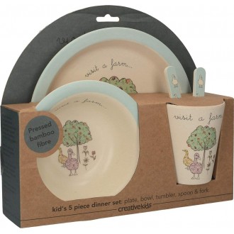 Creative Tops 'Visit a Farm' Kids Dinner Set  White / Sky Blue, 5 Pieces