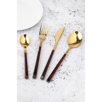 Mikasa Cutlery Set, Gold-Coloured Faux Tortoise Shell Stainless Steel Dinner Forks, Knives and Spoons - 16 Piece Set