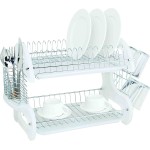 Home Basics Dish Drainer with Side-mounted cutlery holder, White