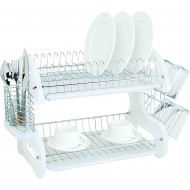 Home Basics Dish Drainer with Side-mounted cutlery holder, White