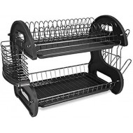 Home Basics Plastic 2-Tier Dish Drainer Rack, Black