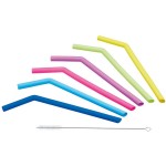 Kitchen Craft Set of Six Silicone Reusable Straws with Cleaning Brush