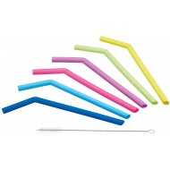 Kitchen Craft Set of Six Silicone Reusable Straws with Cleaning Brush