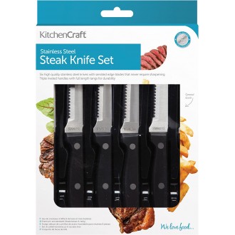 Kitchen Craft Steak Knives, in Gift Box, Stainless Steel, 22 cm, Set of 6