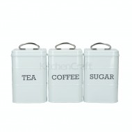 Living Nostalgia Tea/Coffee/Sugar Canisters in Gift Box, Steel, Vintage Blue