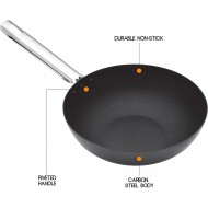 Master Class Professional Non Stick Carbon Steel Induction Safe Wok, 30 cm