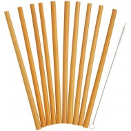 Natural Elements Reusable Straws, 10 Piece Bamboo Straw Set with Cleaning Brush, 19cm