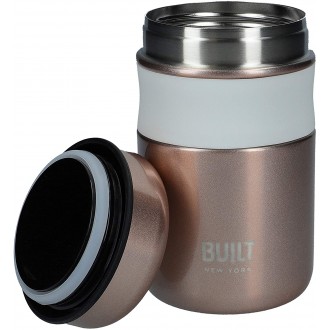 BUILT Double Wall Vacuum Insulated Food Flask for Hot and Cold Foods, Stainless Steel, Rose Gold, 490 ml