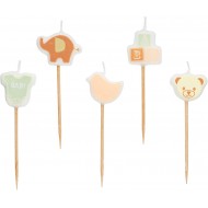 Sweetly Does It Wax Baby Themed Birthday Cake Candles -  6 Pieces, Wood, Multi-Colour