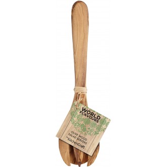 World of Flavours Wooden Salad Servers, Olive Wood, 29 cm, Set of 2