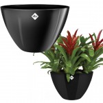 Elho Brussels Diamond Oval High Indoor Flowerpot - Metallic Black - 23.5 cm Height