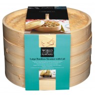 World of Flavours Oriental Two Tier Bamboo Steamer and Lid, 25.5cm