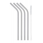 Kitchen Craft Pack of Four Stainless Steel Reusable Straws + Straw Cleaning Brush