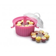 Sweetly Does It Cupcake Carrier with Novelty Cake Shaped Caddy, 3 Tier, Plastic - Pink