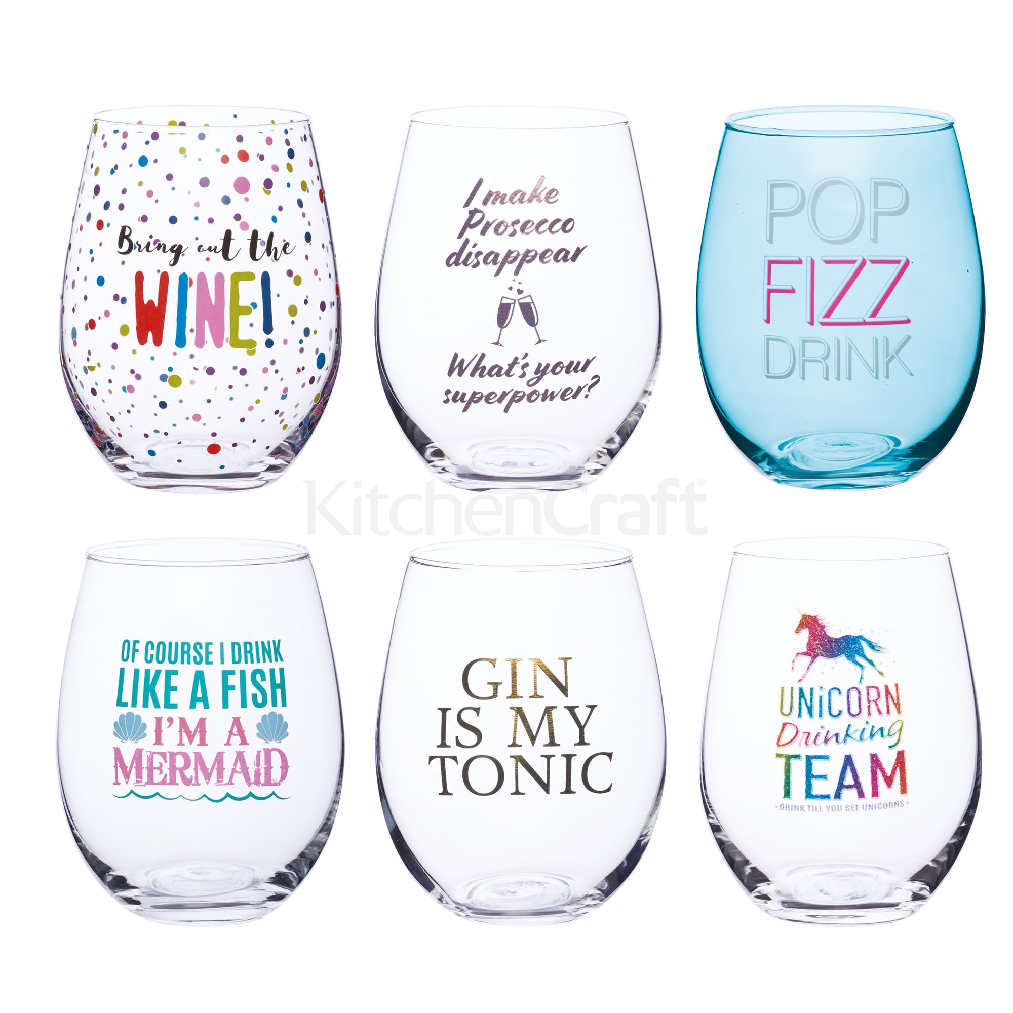 Assorted Unicorn Stemless Wine Glasses