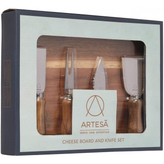 Artesà Wooden Cheese Board and Knife Set in Gift Box, Acacia, 5 Pieces