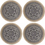 Creative Tops Set of 4 Jute Placemats with Mandala Design, Natural Printed Hessian Round Table Mats, Blue