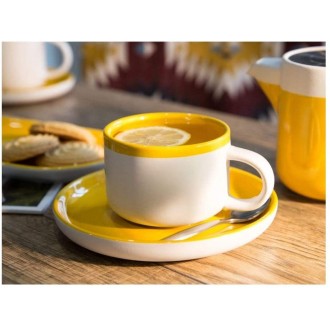 La Cafetiere Barcelona Tea Cup and Saucer Set 250ml - Mustard 