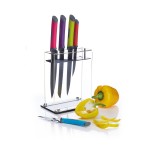 Colour-Works 5-Piece Coloured Stainless Steel Knife Set and Acrylic Knife Block - 'Brights' Colours