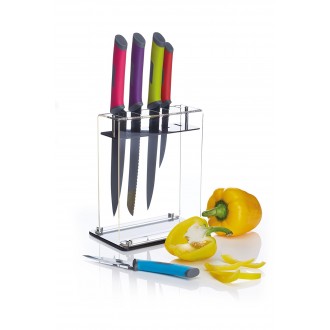 Colour-Works 5-Piece Coloured Stainless Steel Knife Set and Acrylic Knife Block - 'Brights' Colours