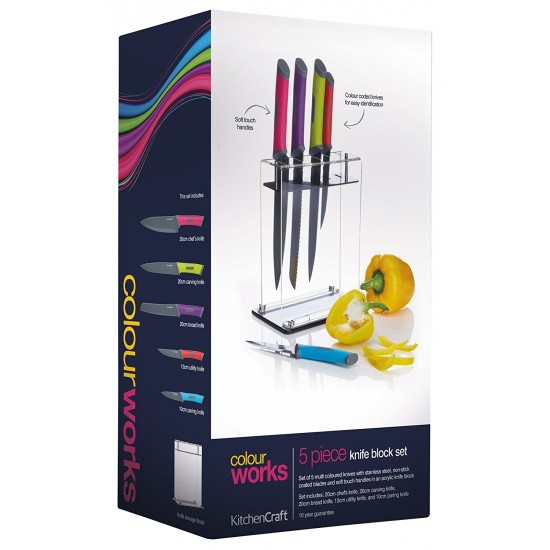 Shop quality Colour-Works 5-Piece Coloured Stainless Steel Knife Set and Acrylic Knife Block -  Brights  Colours in Kenya from vituzote.com Shop in-store or online and get countrywide delivery!