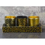 Candlelight Animal Luxe Set of 3 Wax Filled Candle Pots with Leopard Print Midnight Pomegranate Scent