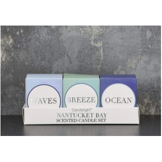 Candlelight Nantucket Bay Set of 3 Mini Votive Candles in Gift Box Seasalt Scent