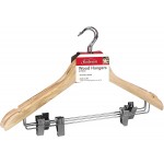 Home Basics Sunbeam Wood Hangers with Metal Clips, 3 Pack, Oak Colour