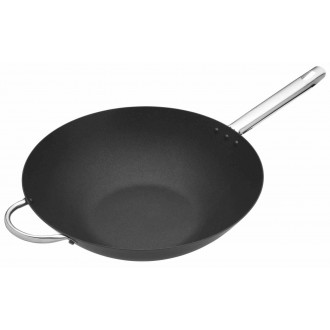 Master Class Professional Large Non-Stick Carbon Steel Induction-Safe Wok, 35.5 cm (14")