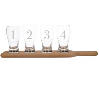 Creative Tops Earlstree & Co Beer Tasting Gift Set (Set of 4 Mini 'Pint' Glasses with Wooden Serving Board)