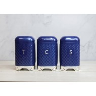 Lovello Textured Tea, Coffee and Sugar Canisters in Gift Box, Steel - Midnight Navy