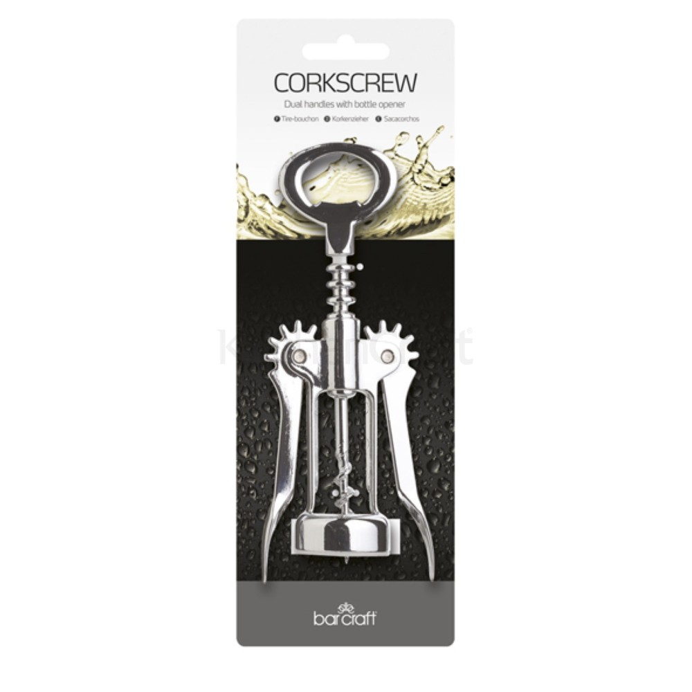 Kitchen Utensils : BarCraft Double Handled Chrome Wing Corkscrew ...